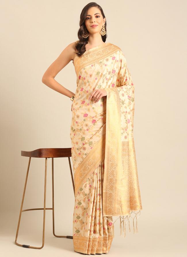 Banarasi Silk Cream Party Wear Weaving Saree